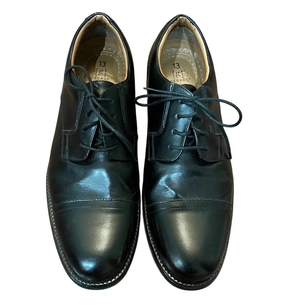 George Cap Toe Derby Shoes Men Black Lace Up Dress Shoes 13